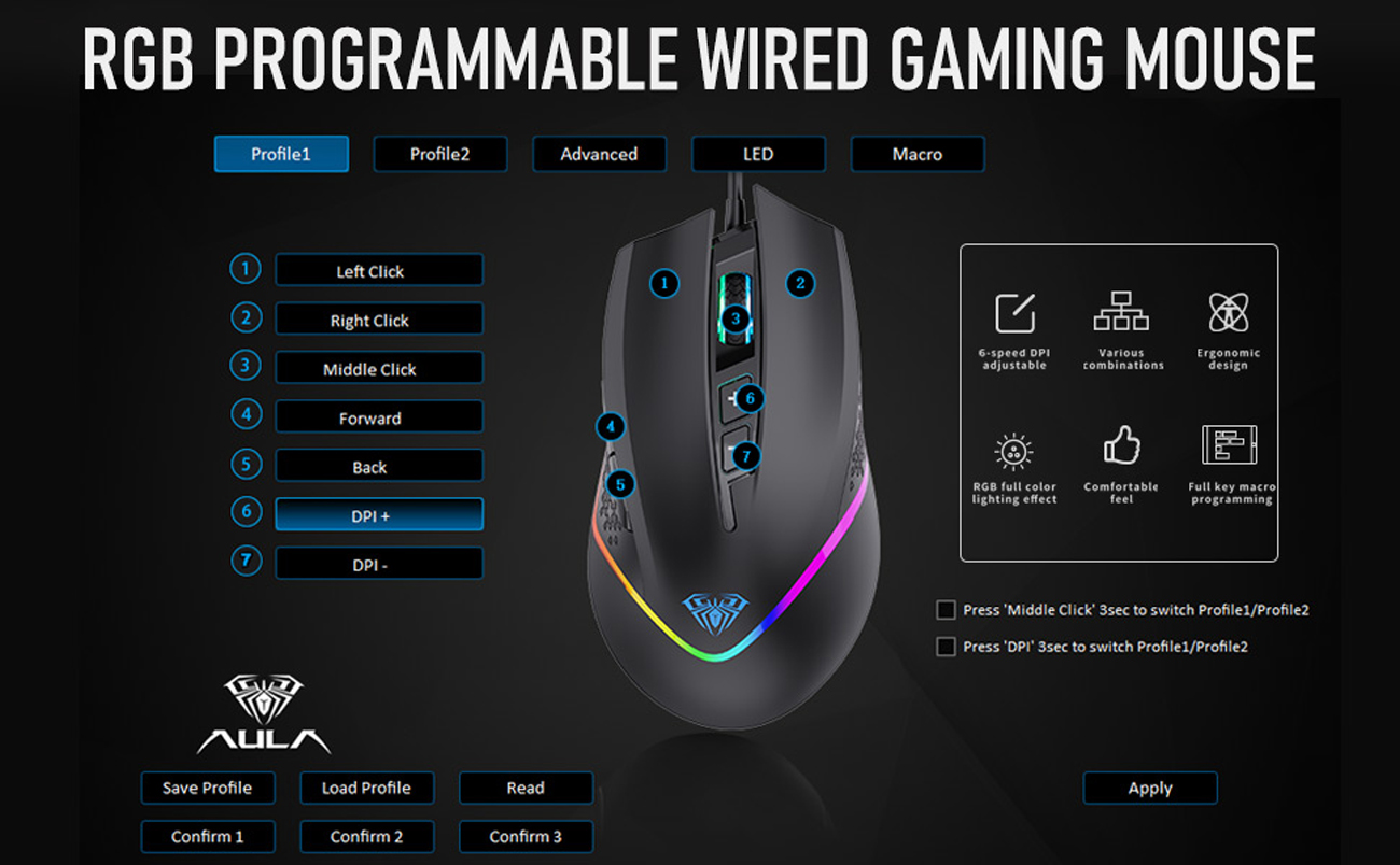 AULA Wired Gaming Mouse F805